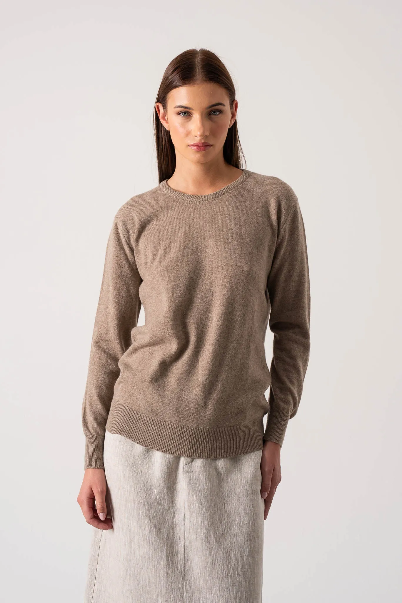 Velare Crewneck 100% Cashmere Sweater Taupe