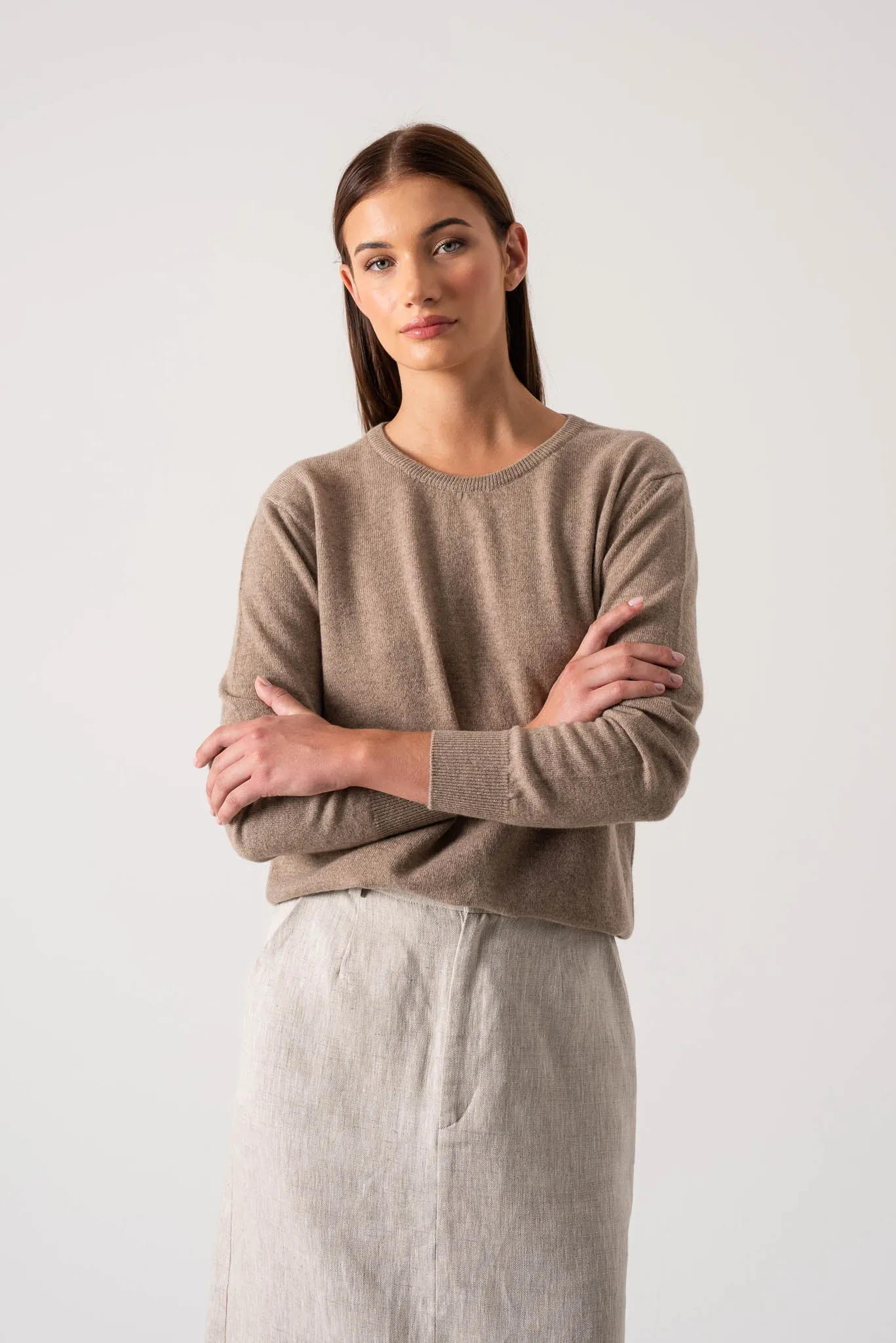 Velare Crewneck 100% Cashmere Sweater Taupe