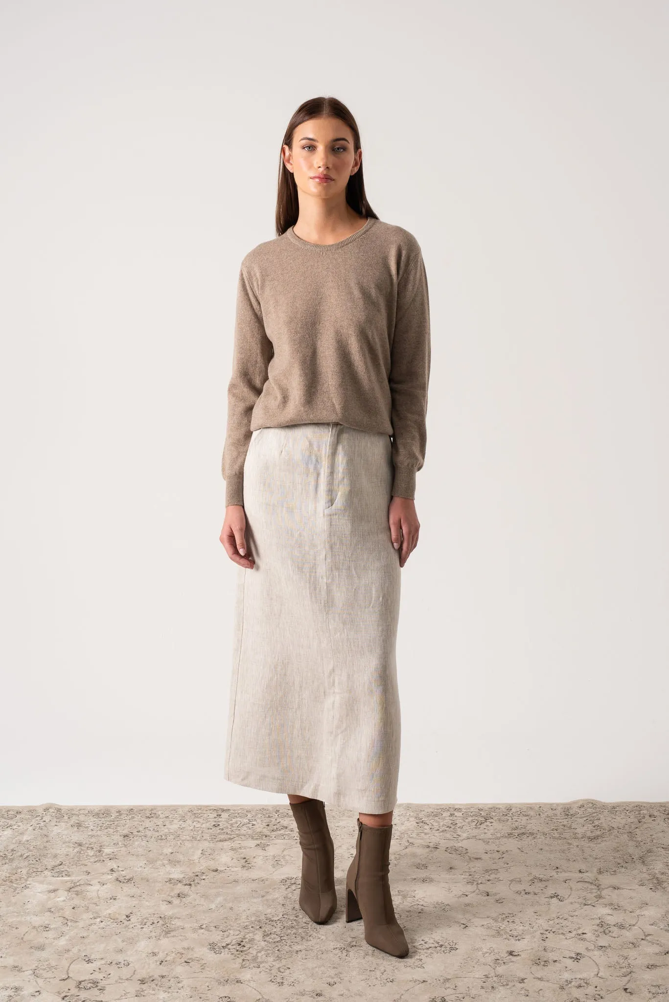 Velare Crewneck 100% Cashmere Sweater Taupe