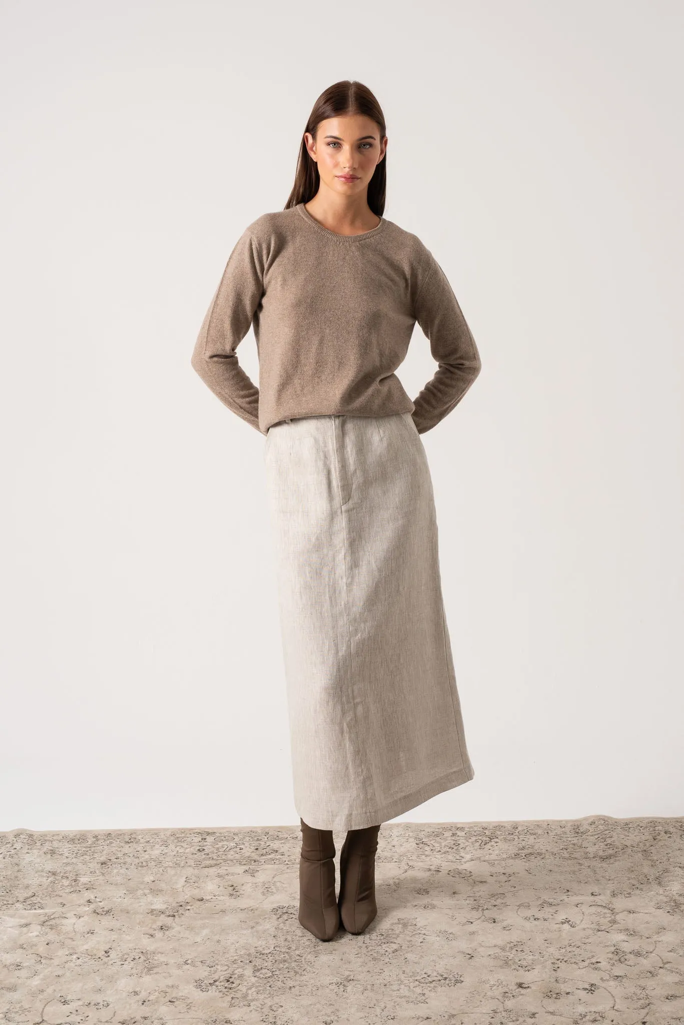 Velare Crewneck 100% Cashmere Sweater Taupe