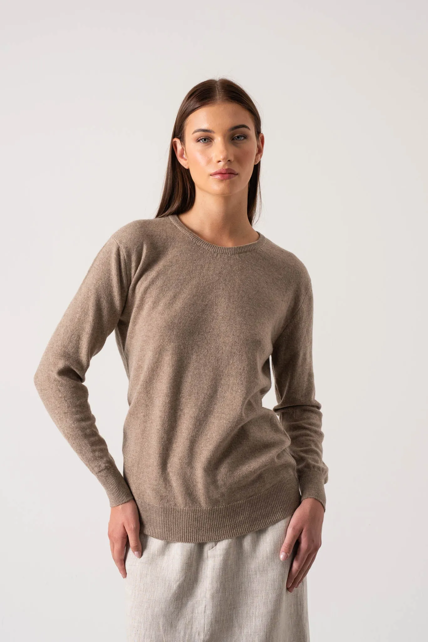 Velare Crewneck 100% Cashmere Sweater Taupe