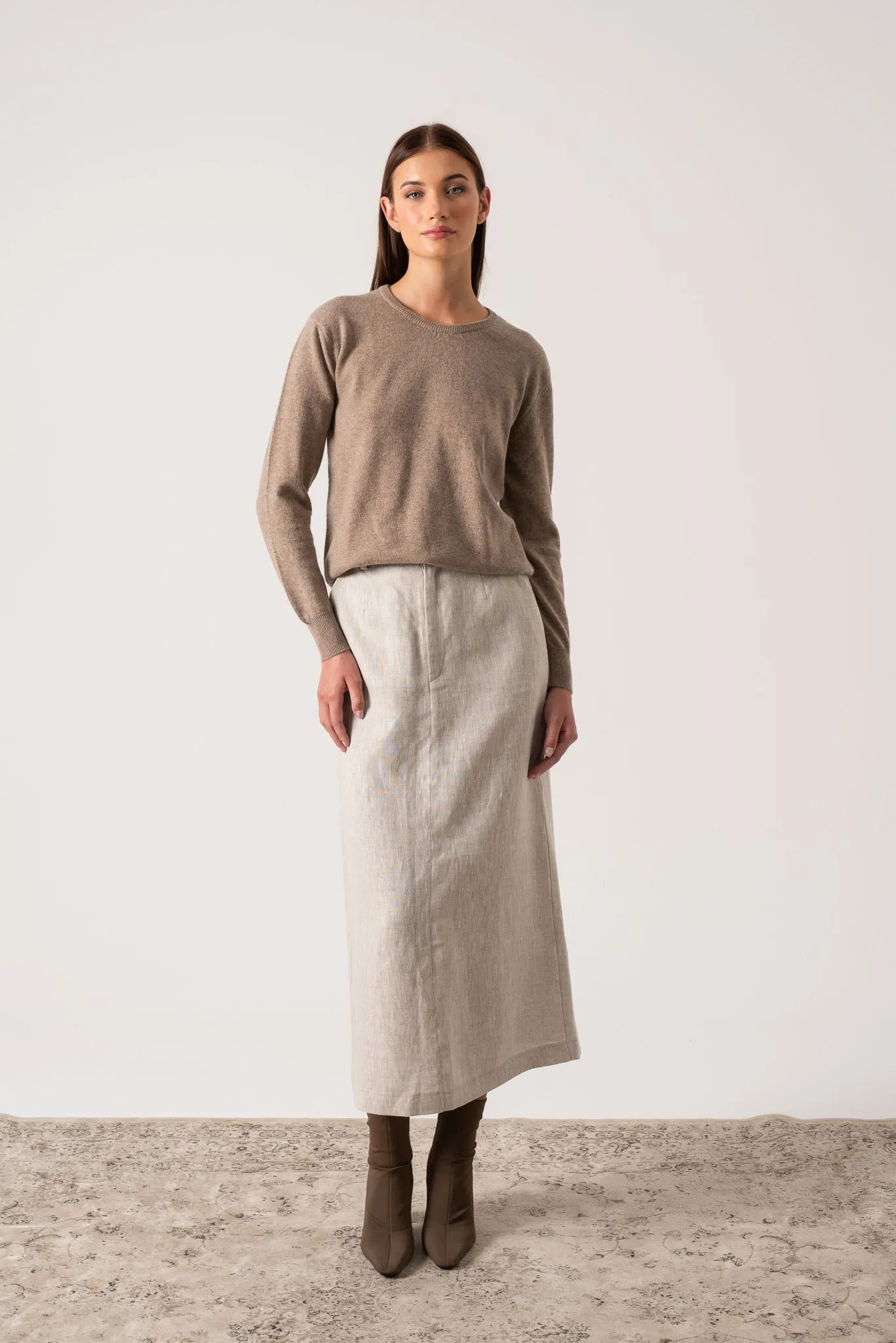 Velare Crewneck 100% Cashmere Sweater Taupe