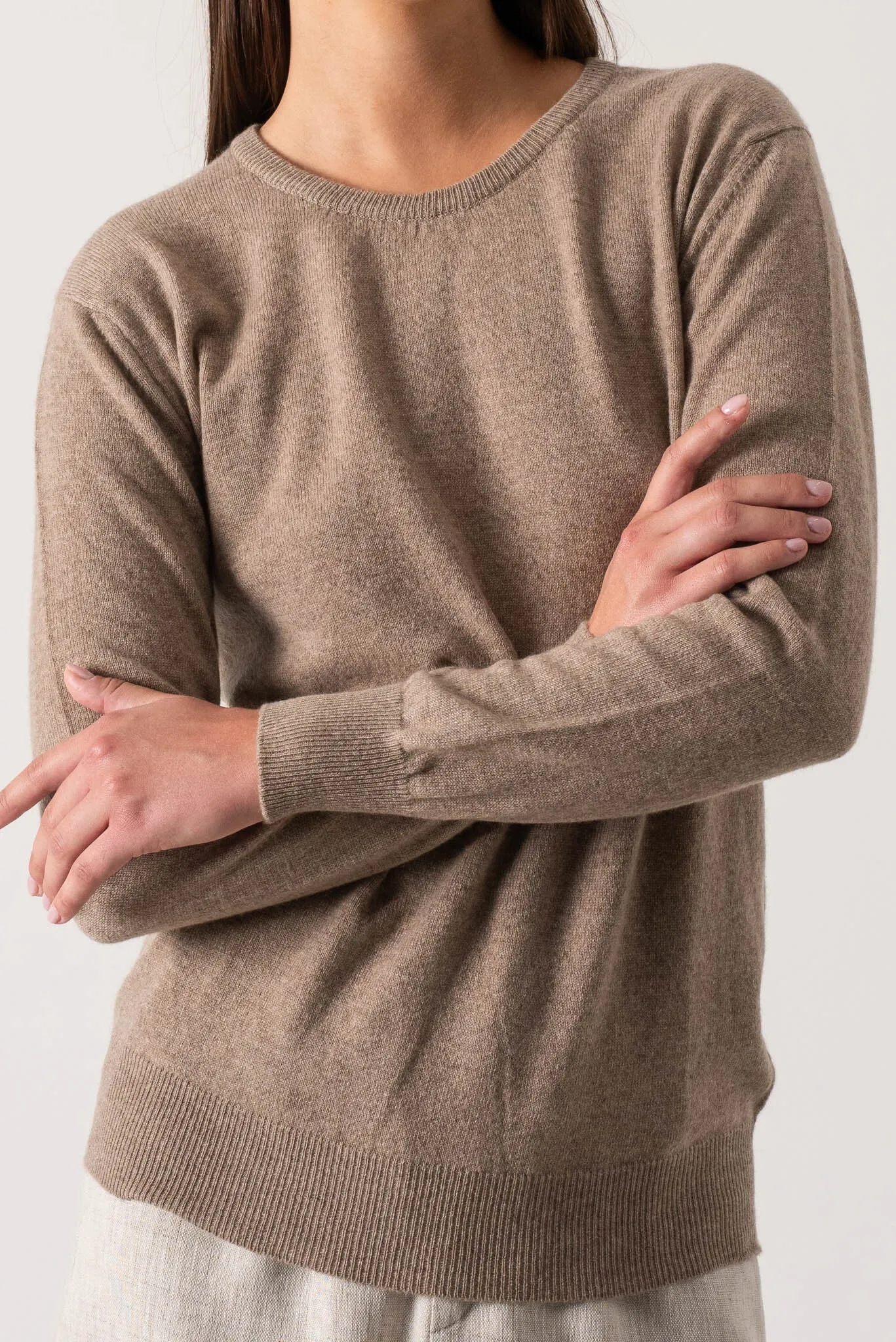 Velare Crewneck 100% Cashmere Sweater Taupe