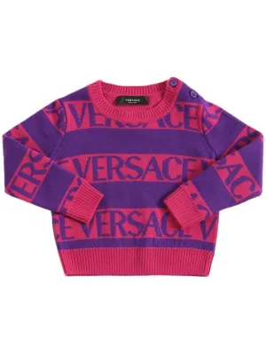 Versace   Intarsia logo striped wool sweater 