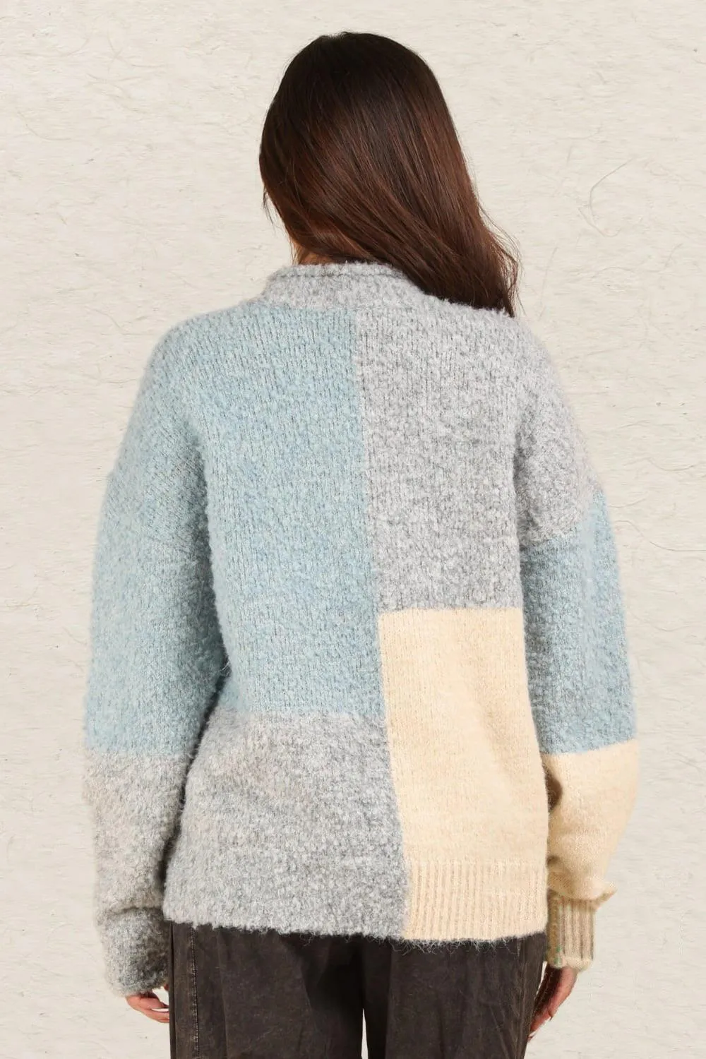 VERY J Sweater Woolen Blend Color Block Mock Neck Basic Style