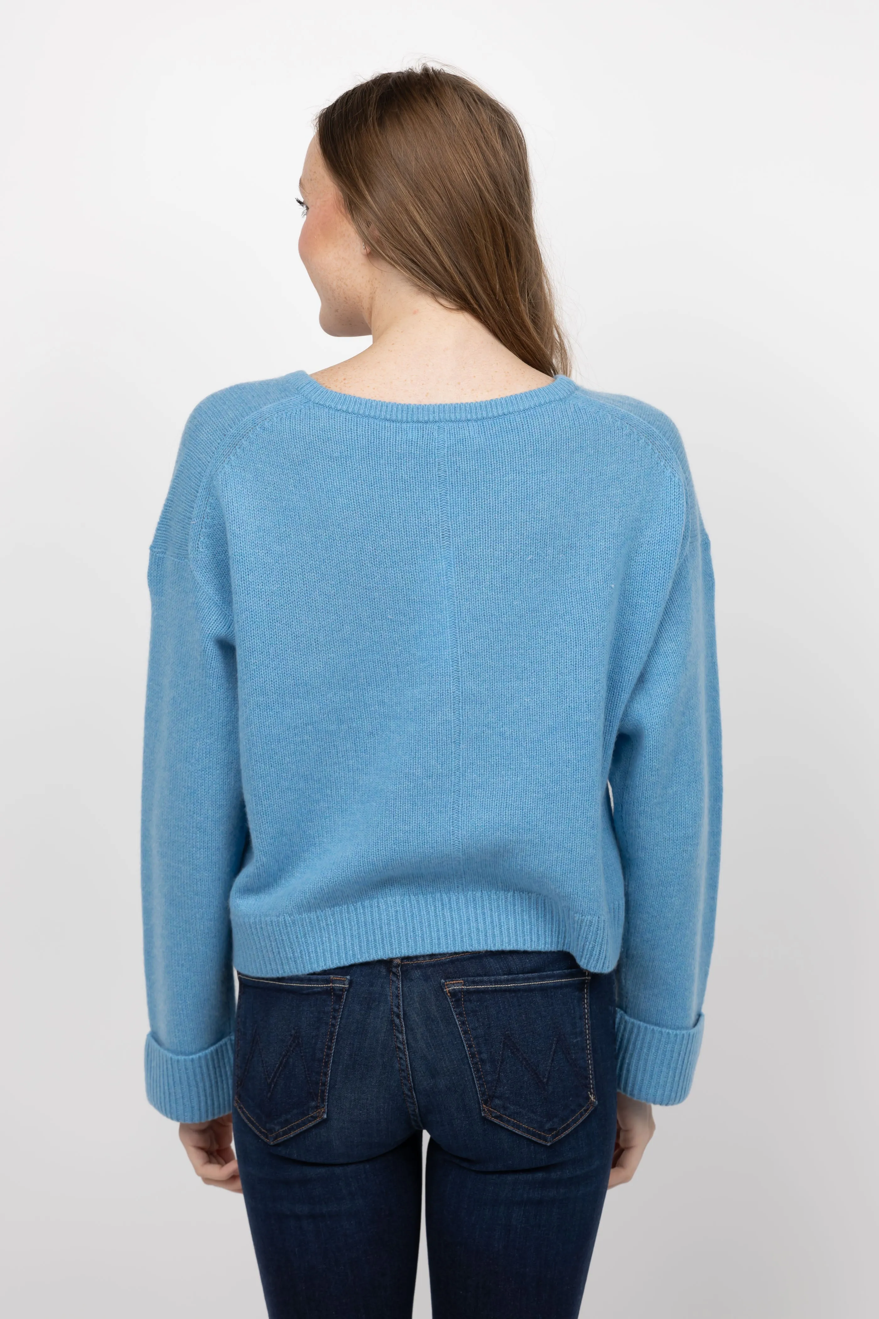 White   Warren Cashmere Cuffed Sweater in Mediterranean