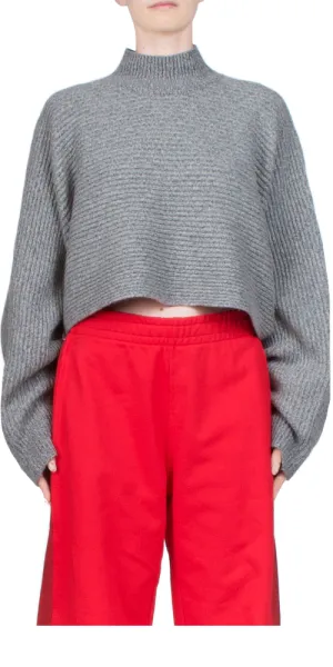 Wide Rib Crop Sweater Grey