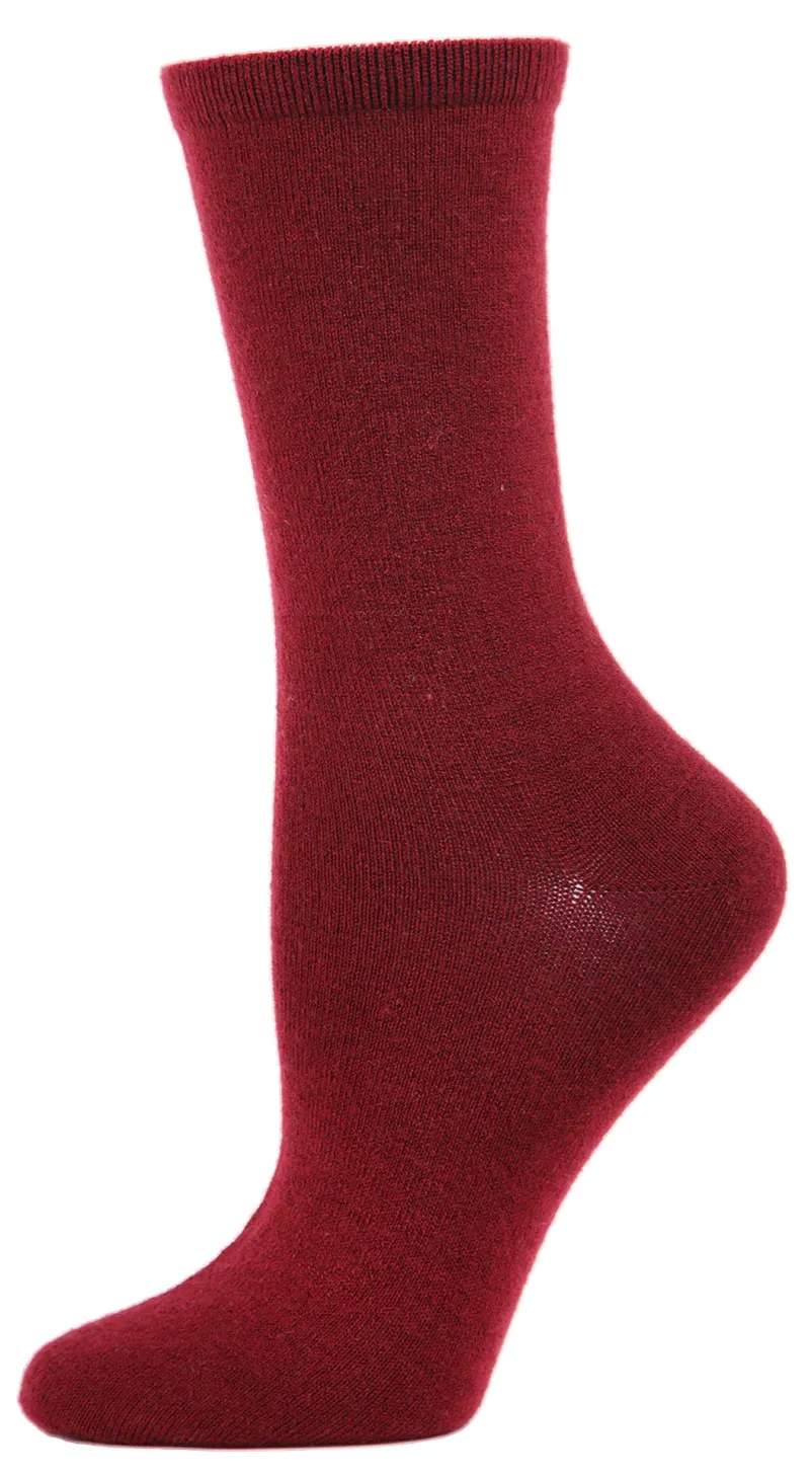 Women's Cashmere Flatknit Crew Socks -Cabernet