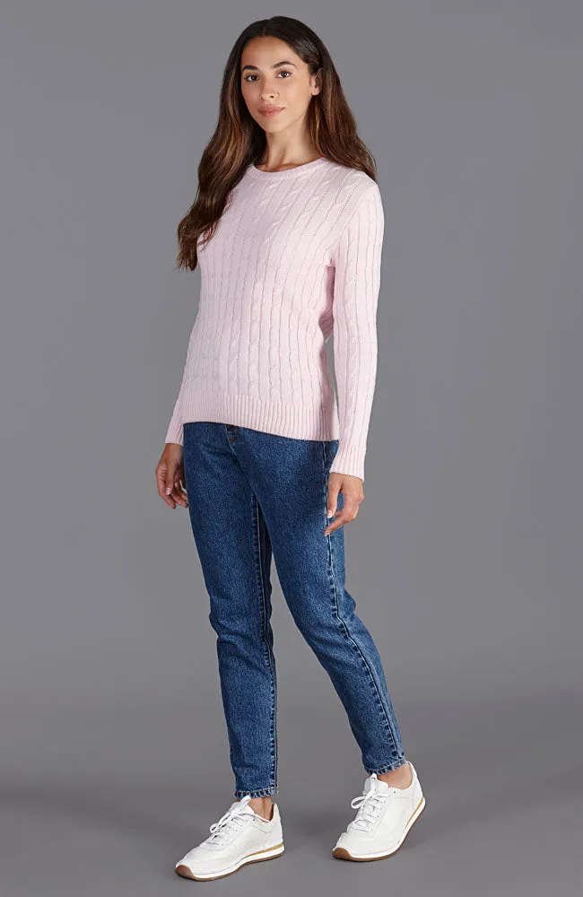 Womens Cotton Cable Crew Neck Jumper