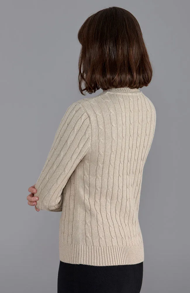 Womens Cotton Cable Crew Neck Jumper