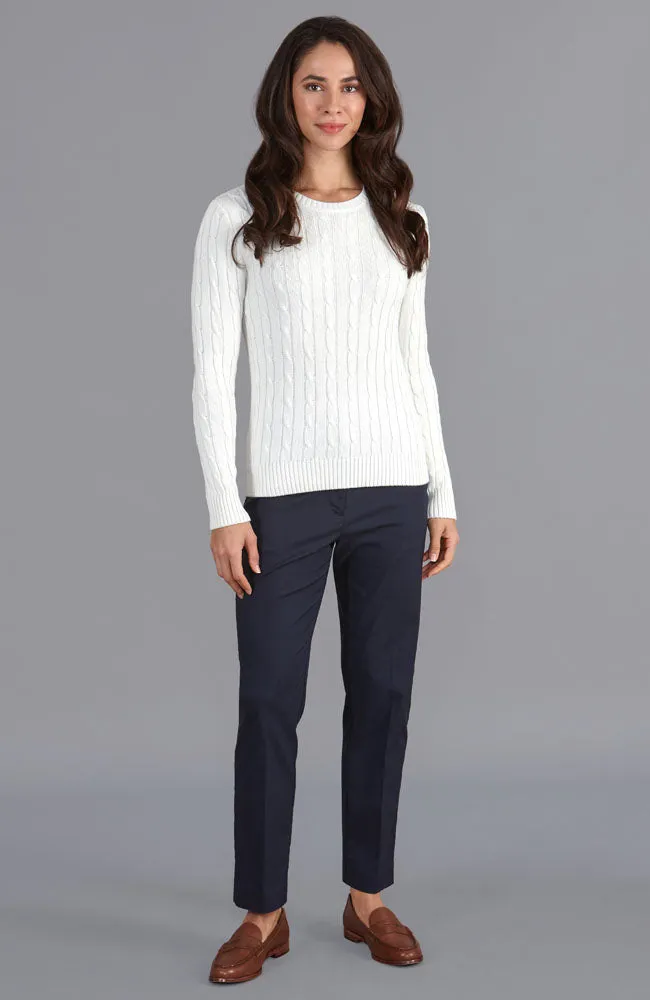 Womens Cotton Cable Crew Neck Jumper