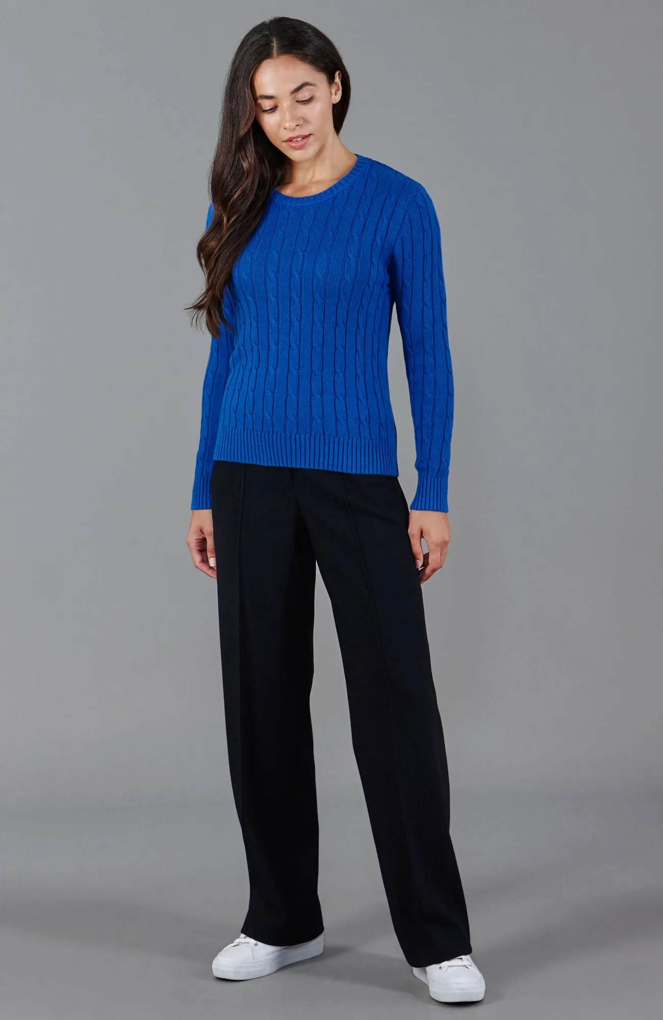 Womens Cotton Cable Crew Neck Jumper