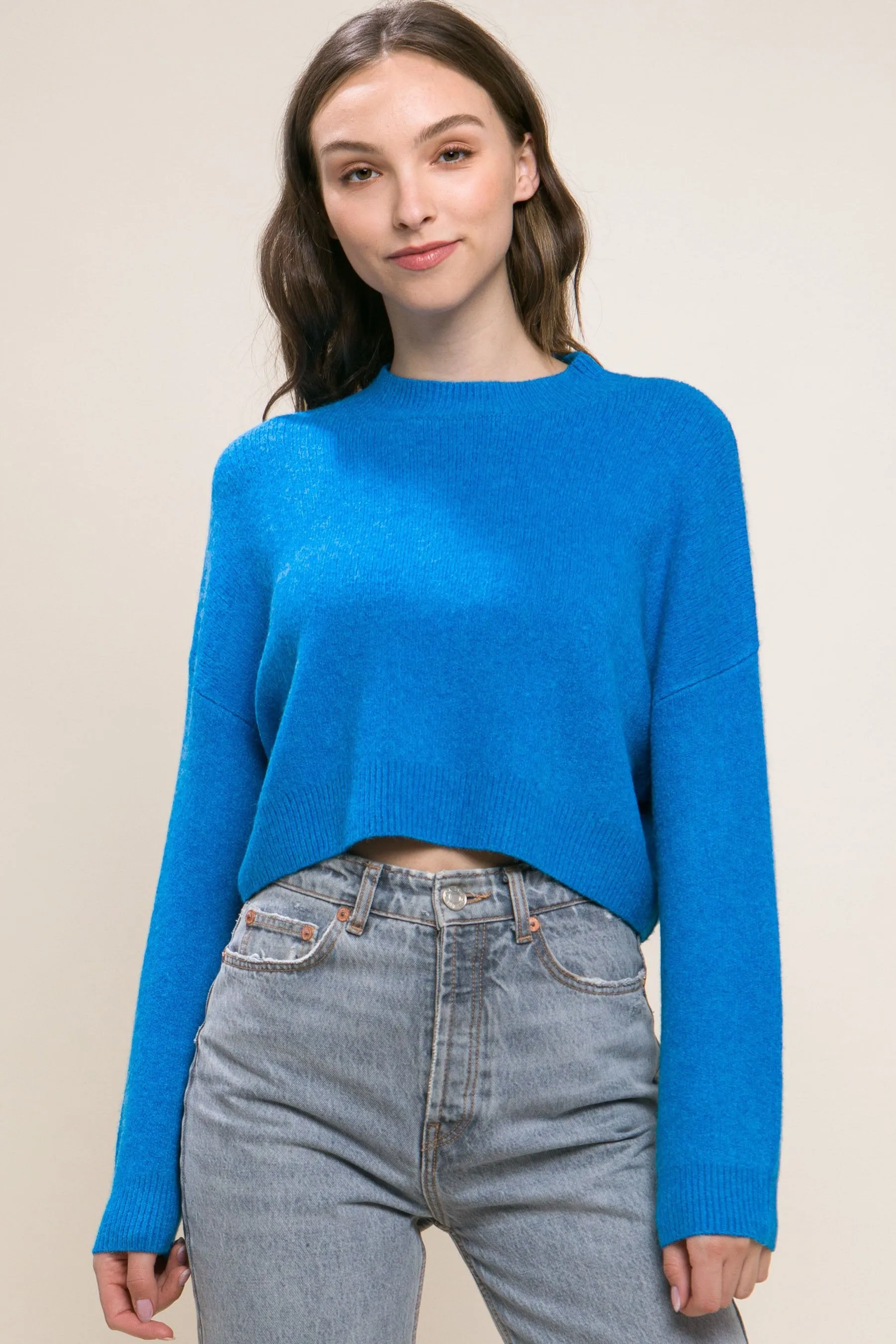 Women's Soiled Color Wool blend cropped sweater top