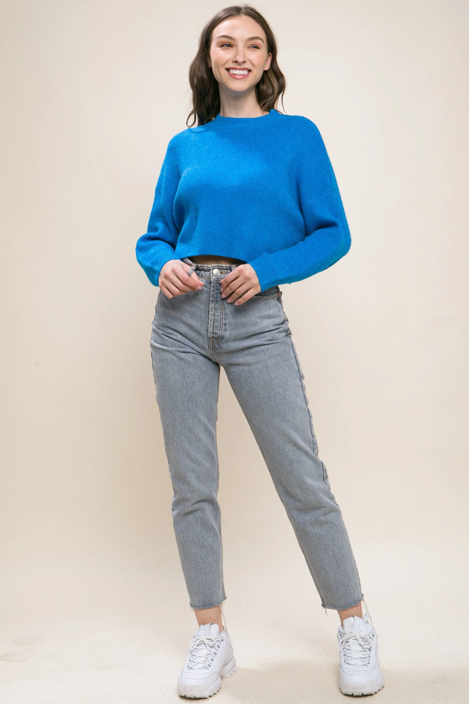 Women's Soiled Color Wool blend cropped sweater top