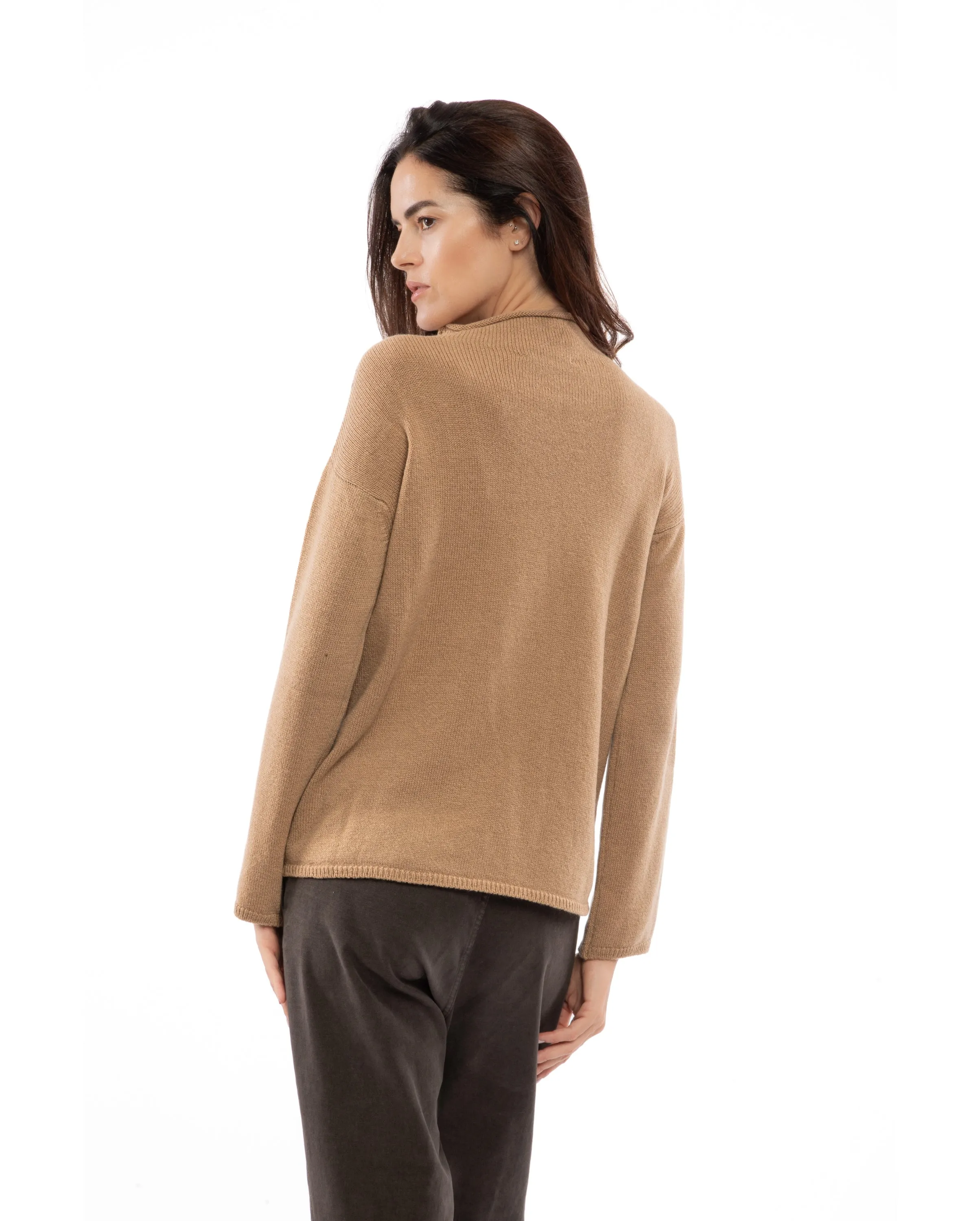 Women's Woold & Cashmere Wide Funnel Neck Sweater Camel