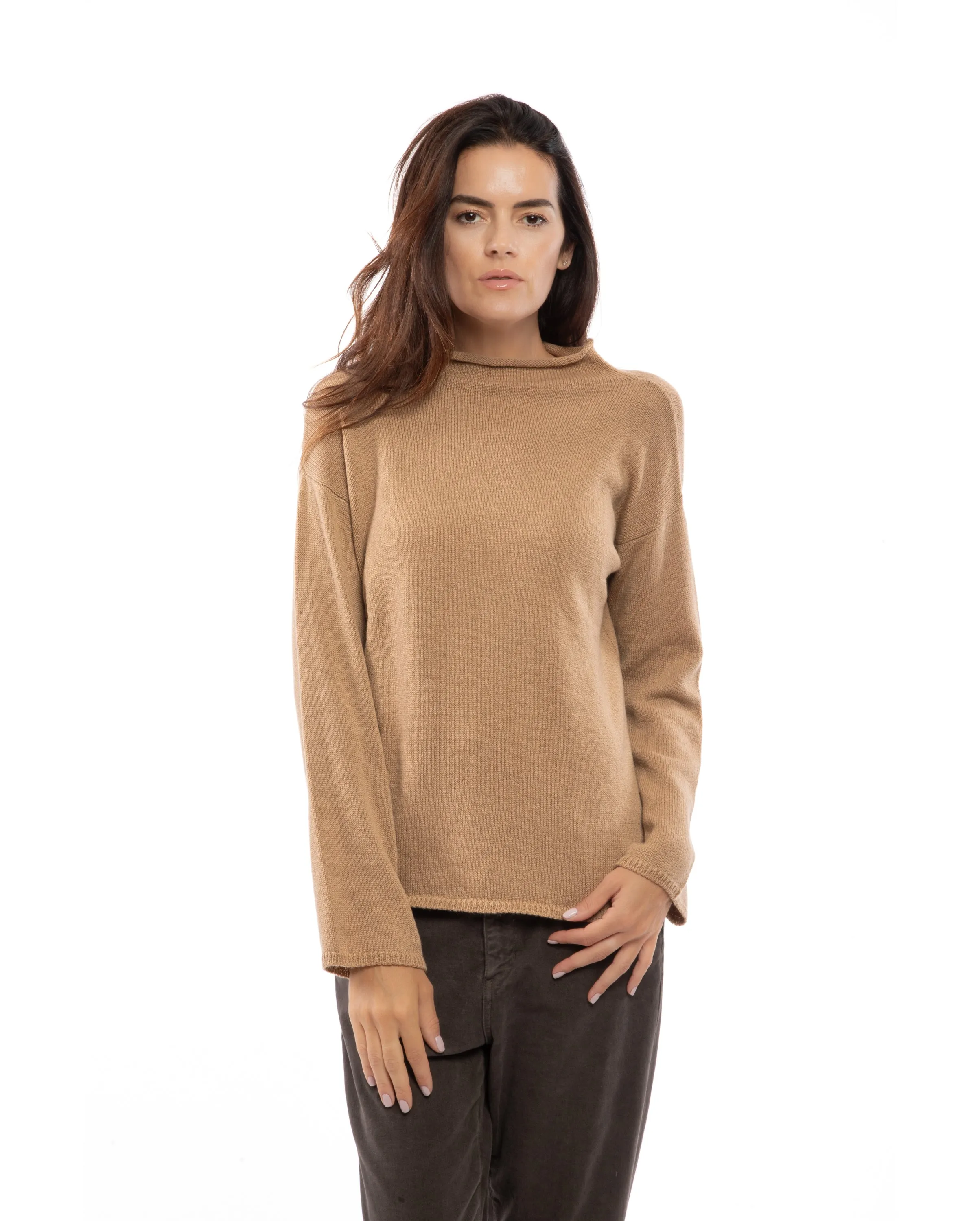 Women's Woold & Cashmere Wide Funnel Neck Sweater Camel