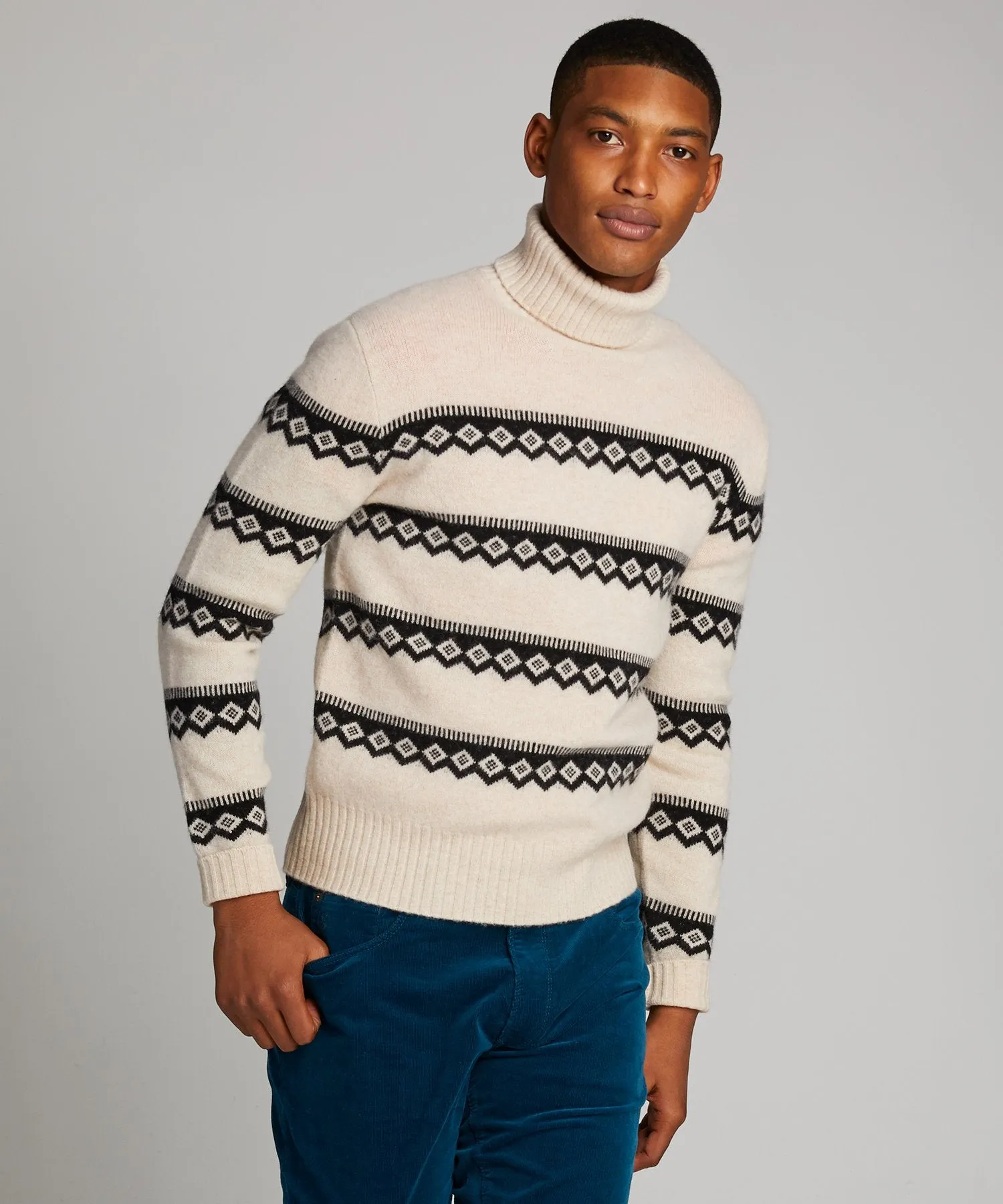 Wool Fairisle Turtleneck in Cream