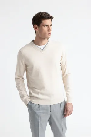 Wool, silk and cashmere V neck sweater