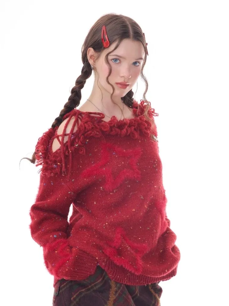 Wool stars strapless thick sweater【s0000006155】