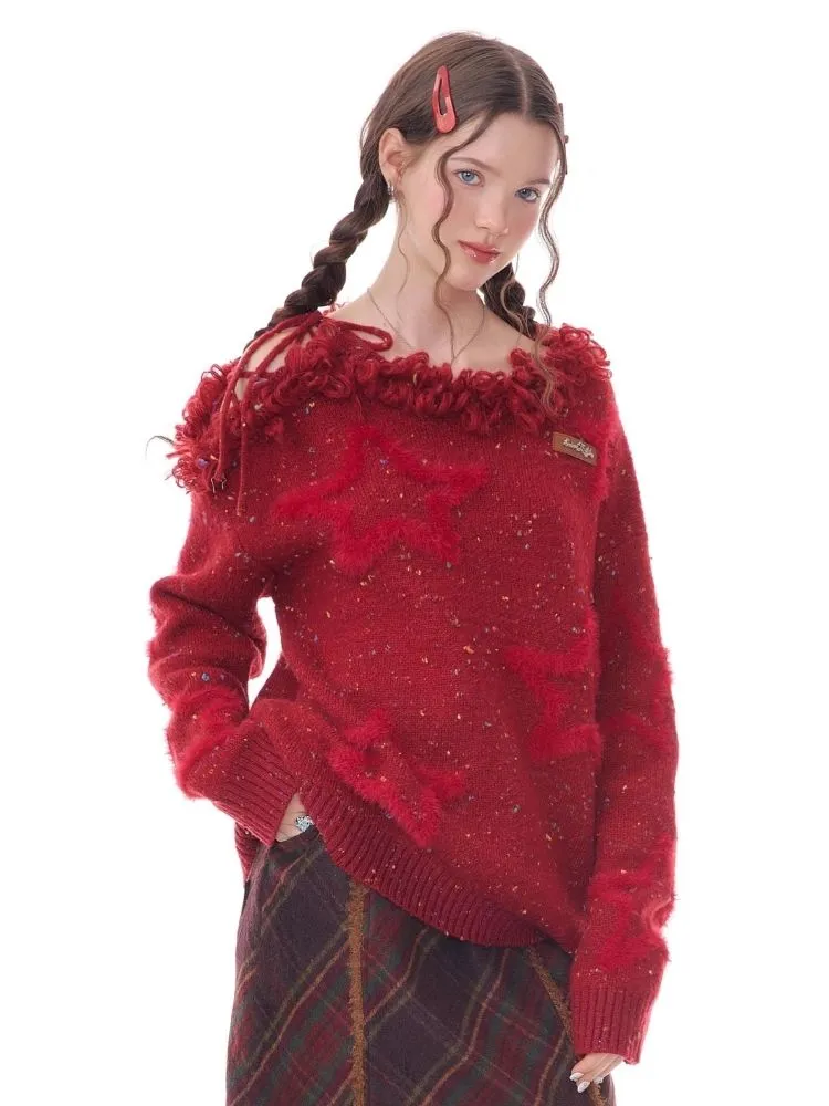 Wool stars strapless thick sweater【s0000006155】